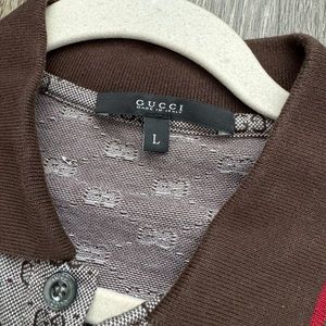 Authentic Used Gucci Men Printed Collar Polo Shirt